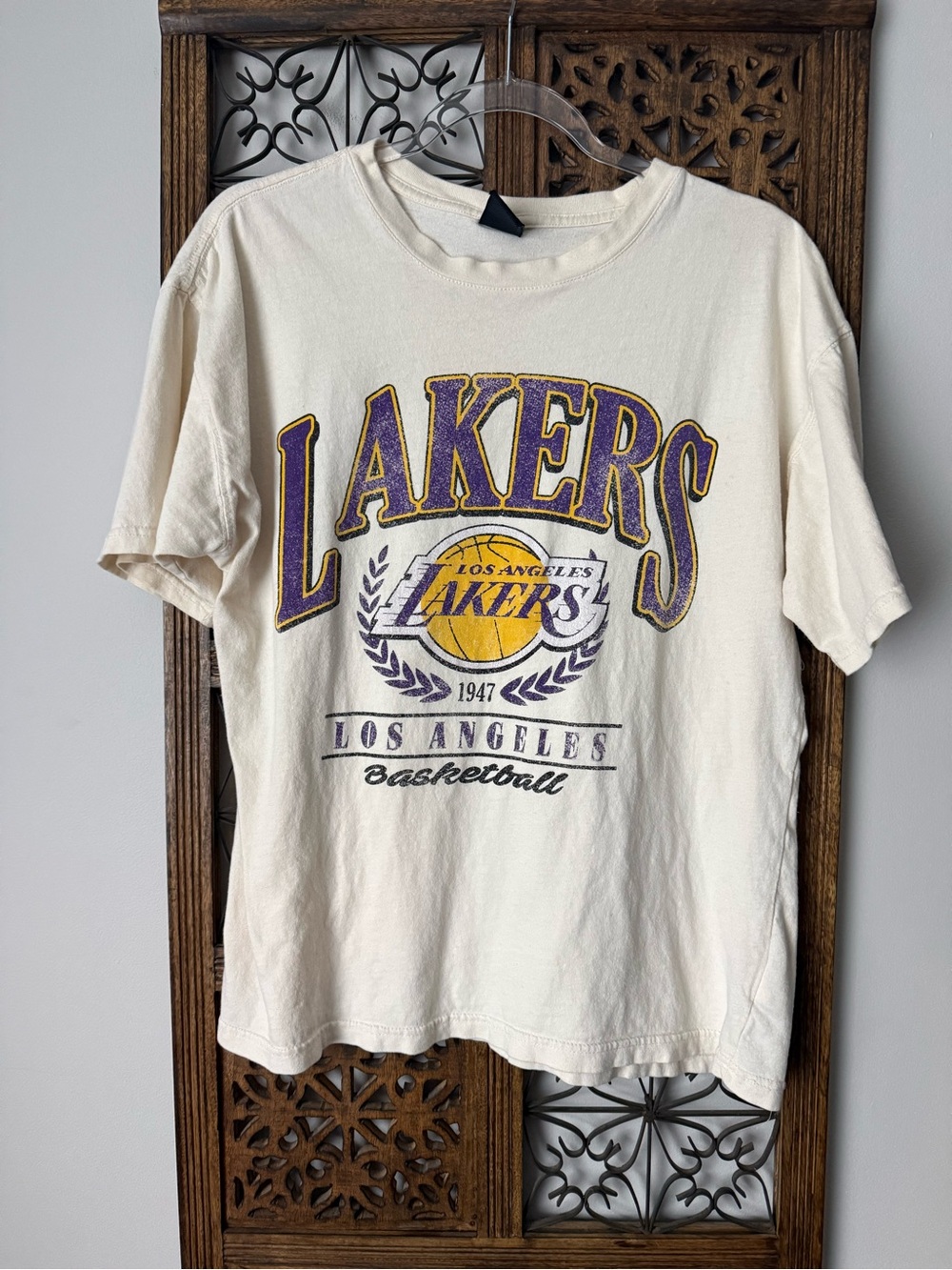 NBA Cream Los Angeles Lakers Short Sleeve Tee with Purple & Gold Logo